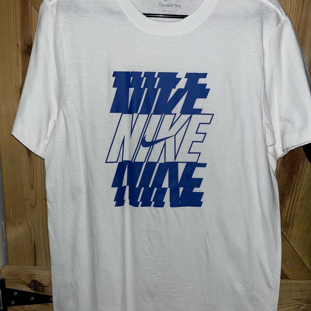 Nike Men's Tee with Blue Graphic on White